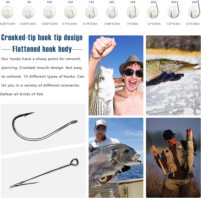 Carbon Steel Fishing Hooks 500Pcs/90Pcs, Circle Hooks Assortment for Saltwater Freshwater Ice Fishing, Salt Water Fish Hooks for Catfish Trout Bass Octopus Multi Size