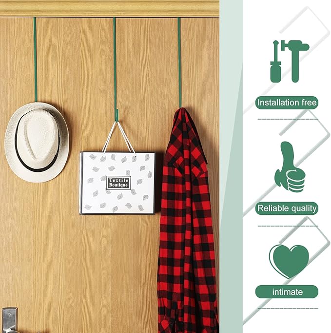 Hotop 15 Inch Wreath Hangers for Front Door Wreath Doors Hangers Steel Material Clothes Towel Hooks Holder Over The Door Hanger Hooks 2 Pcs for Christmas Halloween Front Decorations(Green)