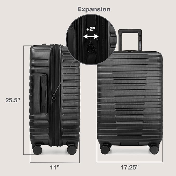 U.S. Traveler Boren 拡張可能ハードサイド 頑丈な旅行用荷物 8つのスピナーホイール付き ブラック チェックイン-ミディアム 26インチ