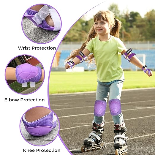 BOSONER Basic Kids Protective Gear: Kids Knee Pads and Elbow Pads with Wrist Guards Set for 3-15 Years - Design for Roller Skates, Cycling, BMX Bike, Skateboard, Inline Skating, Scooter Riding Sports