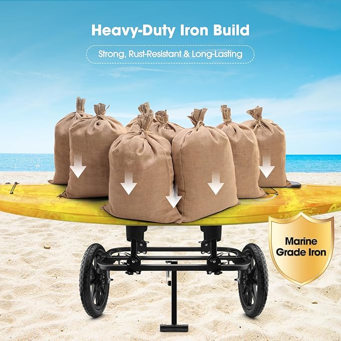 GanFindX Kayak Cart Canoe Trolley Carrier Kayak Accessories Transport Dolly with Solid Foam Wheels Upright Crossbar Heavy Duty Design