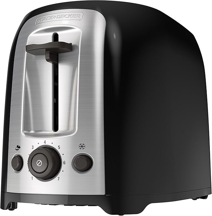BLACK+DECKER 2枚焼きトースター TR1278BD、ワイドスロット、7段階焼き色調整、850W、冷凍パン・ベーグルボタン