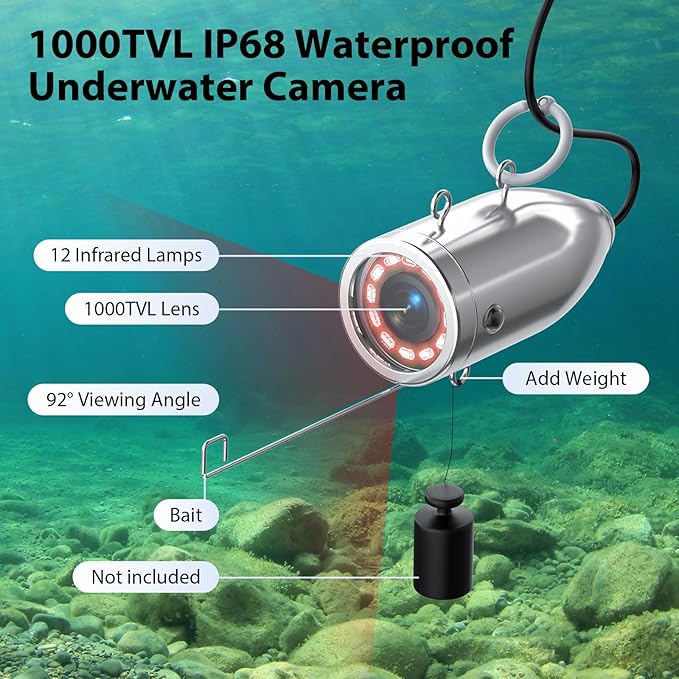 Eyoyo Underwater Fishing Camera Portable Video Fish Finder 9 inch LCD Monitor 1000TVL Waterproof Camera Underwater DVR Video Fish Cam 15m Cable 12pcs IR Infrared Lights for Ice, Lake and Boat Fishing