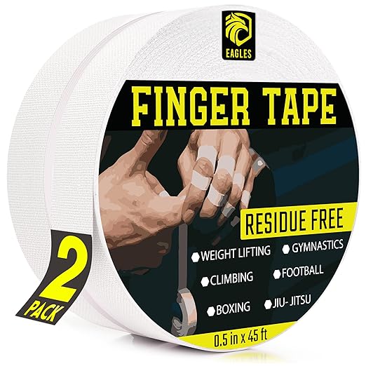 EAGLES Finger Tape 2, 3, 6 or 12 Pack Black or White | Residue Free Skin Friendly Strong Athletic Sports Tapes | 0.5” x 45 Ft for BJJ Jiu Jitsu Grappling MMA Knob Tape Weight (White, 2 Pack)