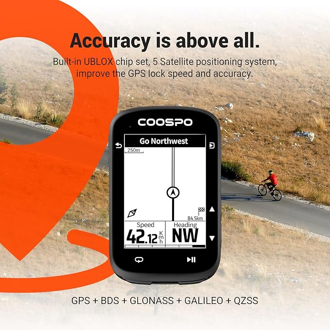 COOSPO CS500 Bike Computer Wireless, 2.6 Inch LCD GPS Cycling Computer with Route Navigation, Bluetooth5.0 ANT GPS Bicycle Speedometer with Auto-Backlight, Support Bike Radar & 45H Battery Life