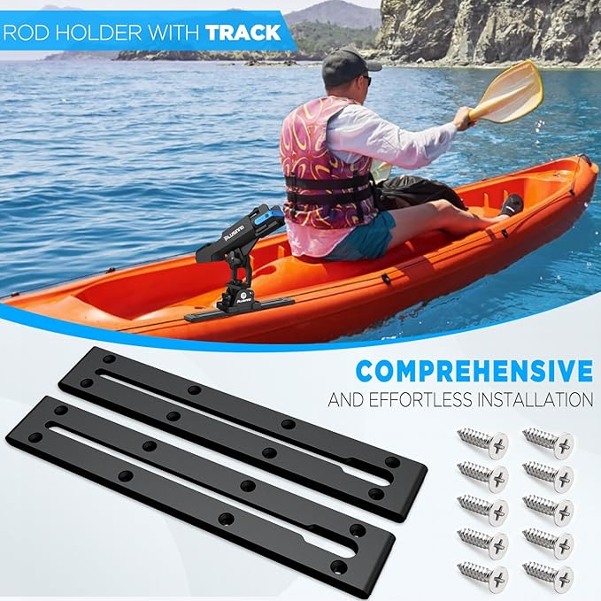 PLUSINNO 2-in-1 ボート用ロッドホルダー カヤック ロッドホルダー トラックマウント/デッキマウント用 釣り竿ホルダー 保護ストラップ付き 釣り道具 釣りアクセサリー ギフト