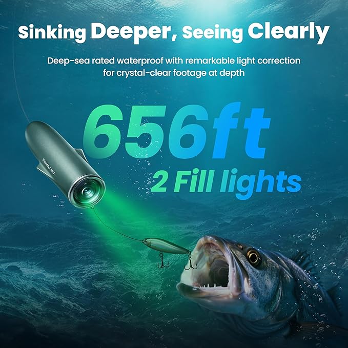 Fishing CamX Fishing Camera/Finder/CanFish, HD 1080P &136°Ultra-Wide-Angle,656FT ROV Waterproof/Motion Sensing/Segmented Intelligent Recording/Wireless Charge/App Compatible(Mint Green)