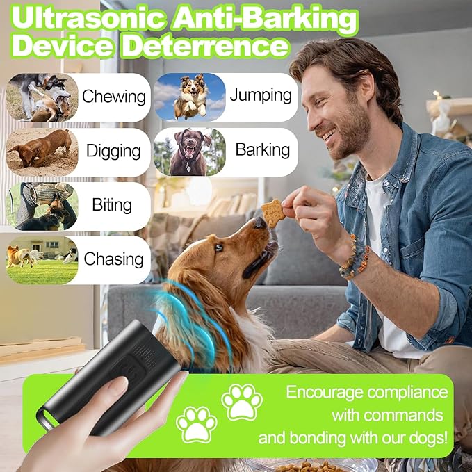 Mini Ultrasonic Dog Bark Deterrent Device - Stop Dog Barking Device for Own or Neighbor's Dog, Rechargeable Anti Barking Dog Trainer Portable Stop Barking Pet Training Tool