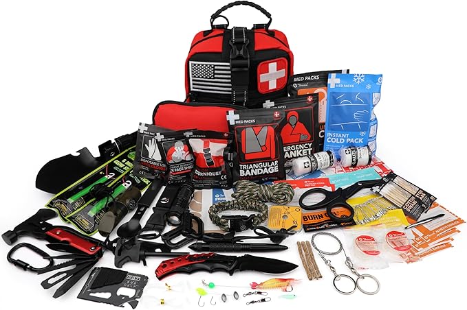 Survival First Aid Kit, 190 Pcs Survival Gear and Medical Supplies, Military IFAK EMT Molle Tactical Pouch for Outdoor, Camping, Hiking, Car, Vehicles and More