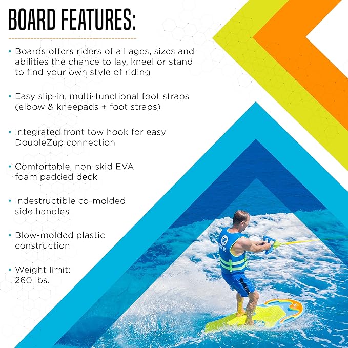 ZUP You Got This 260 Board and Handle Combo with EVA Foam Padding, All-in-One Kneeboard, Wakeboard, Wakeskate, and Wakesurf Board for Kids, Teens, and Adults, 51.7" x 23.8" x 4.6"