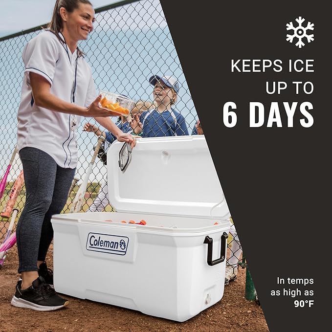 Coleman Marine Cooler with Fully Insulated UV Guard Lid & Body, Keeps Ice for 3+ Days, Great for Boating & Fishing, 52qt/100qt Wheeled/120qt Options