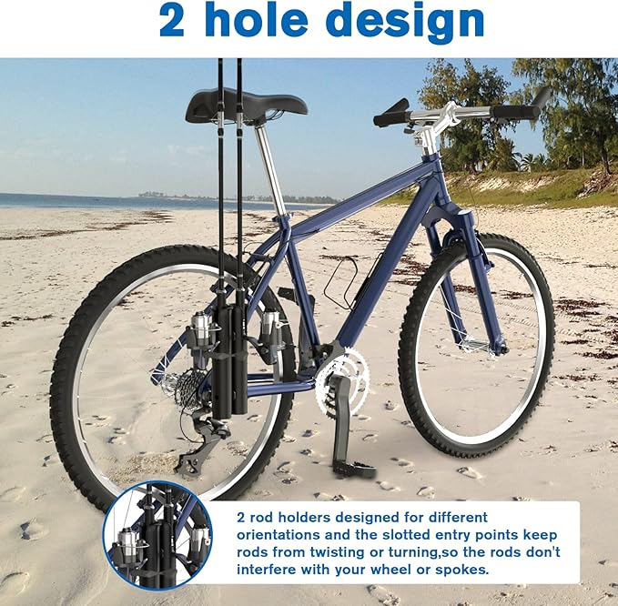 Fishing Rod Holder, Secures Fishing Pole to Bicycle,2 Tubes Rod Holder, Holds 2 Rods, Easy to Mount, Rod Rack for Bicycle Fishing