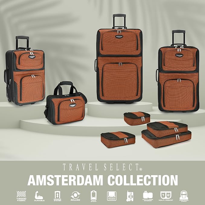 Travel Select Amsterdam ソフトサイド 拡張可能ラゲッジ ローリングホイール付き、オレンジ、2点セット (15/21)