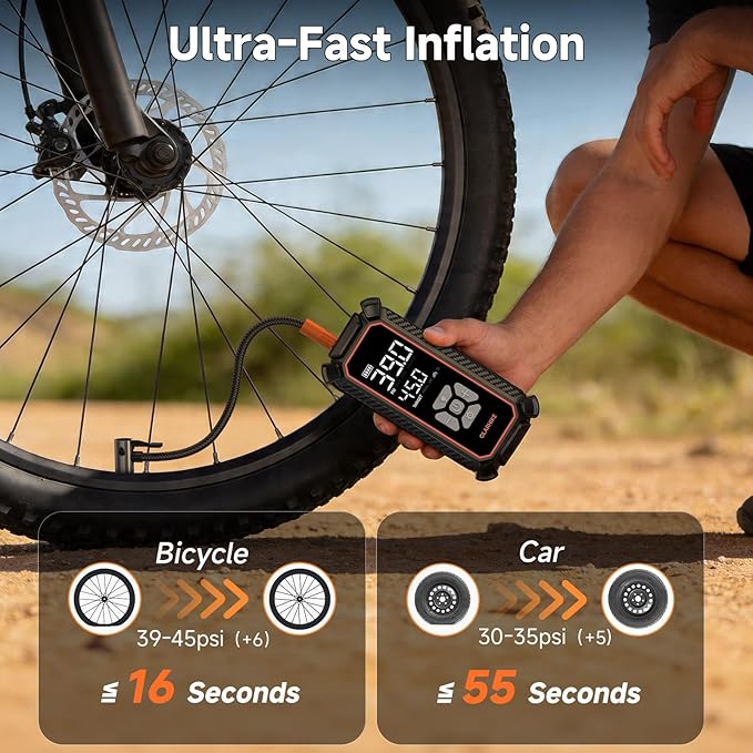 OlarHike Cordless Tire Inflator Portable Air Compressor,150 PSI Bike Pump with LED Light & Digital Pressure Gauge, Dual Power Air Pump for Car Tires, Motorcycle, Bicycle, Ball