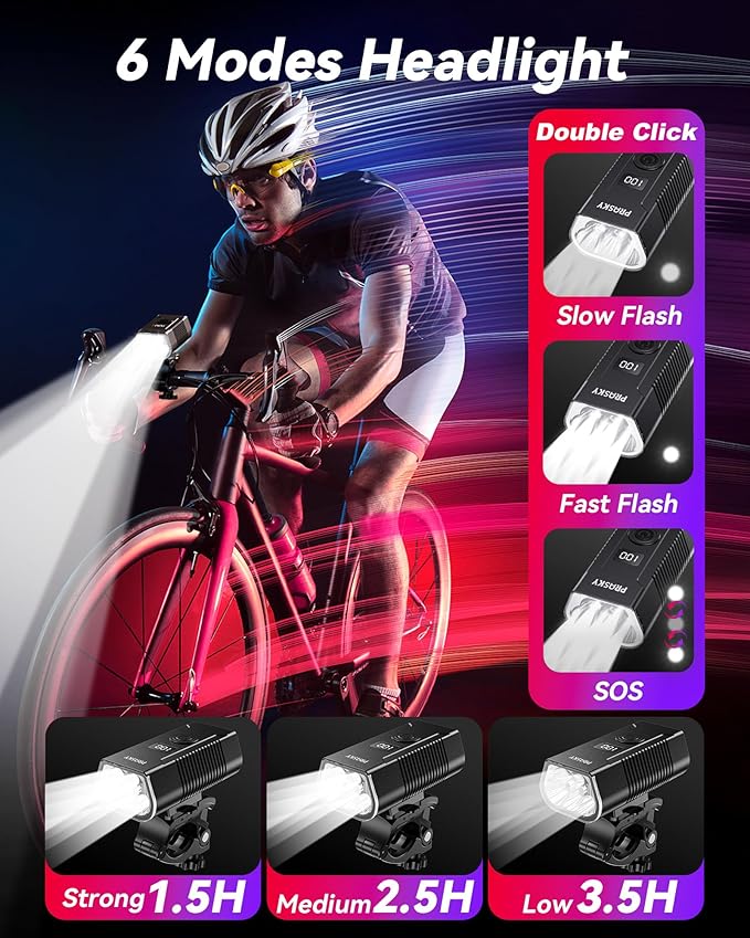 LED Bike Lights for Night Riding, USB Rechargeable Bicycle Headlight, 2025 New Aluminum Alloy Waterproof Bicycle Lights, 6+4 Modes for Adult Kids Road Cycling (Black)