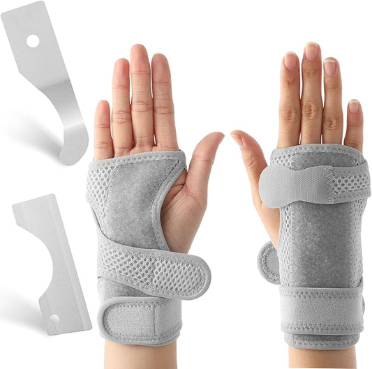 Shappy Bowling Wrist Support Brace with Thumb Spica Splint Right Hand Breathable Wrist Gloves Splint with Removable Aluminum Plate for Women Tendonitis Arthritis Sprains(Gray)