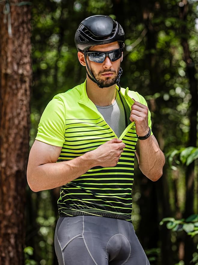 Spotti Men's Cycling Bike Jersey Short Sleeve with 3 Rear Pockets- Moisture Wicking, Breathable, Quick Dry Biking Shirt