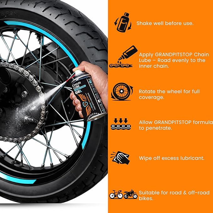 GRAND PITSTOP All-Weather Motorcycle Chain Lube - Premium Motorbike Chain Lubricant Spray - Formulated for All Weather Conditions for All Bikes (160 ml)