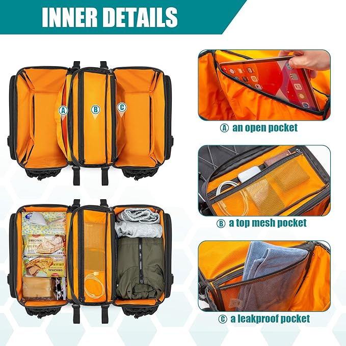 Marscamd 50L Bike Panniers with a Rain Cover, Bike Saddle Bag with Expandable Compartment and Multiple Pockets, Black