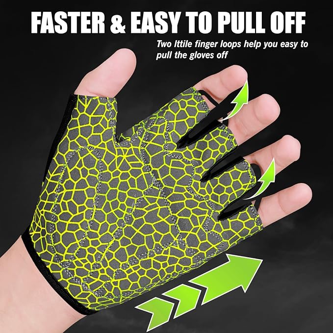 WESTWOOD FOX Cycling Gloves Half Finger Unisex Padded Grips Palm Bicycle Summer MTB Bike Gloves for Men Women Non-Slip Fingerless Short Mountain Bike Sports Hiking Climbing Gym