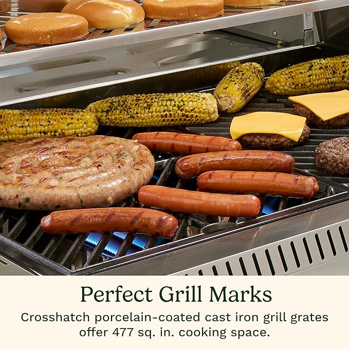 Cuisinart Propel+ 4-Burner 3-in-1 Gas Grill, Stainless Steel Versatile Grill, Griddle & Pizza Oven with Pizza Stone, Convertible to Natural Gas, Side Burner & Integrated Storage, Perfect for BBQs