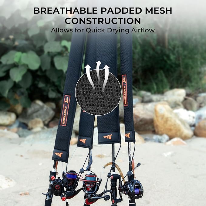 KastKing MeshGuard Rod Socks, Fishing Rod Sleeve, Neoprene Fishing Pole Sleeve, Fishing Rod Covers, Built-in Hanging Loop & Adjustable Lanyard, Fits Casting, Spinning, & Fly Rods
