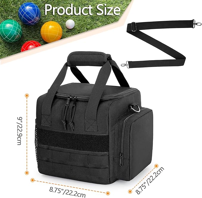 DSLEAF Bocce Ball Carry Bag for 8 Balls, Bocce Ball Storage Bag with Padded Handle and Detachable Shoulder Strap for Easy Carrying(Only Bag, Not Including Balls)