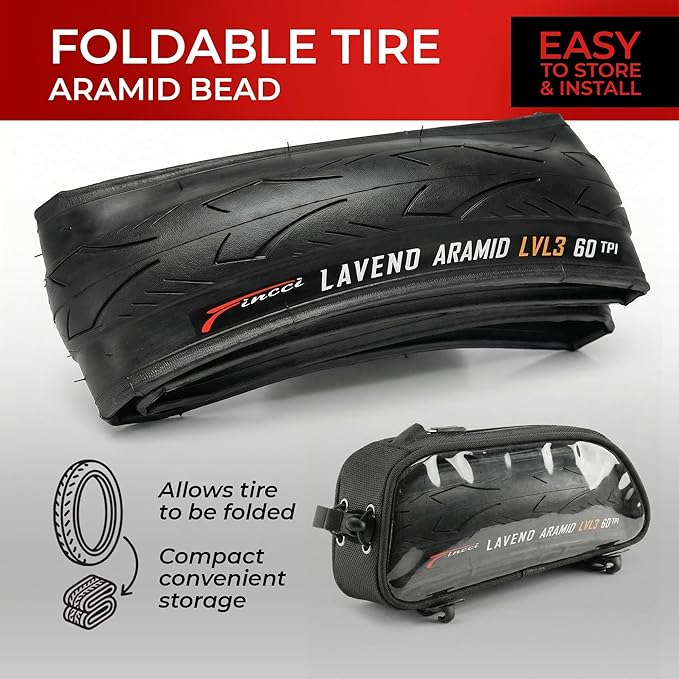 Fincci Laveno 700x32c Bike Tire - Pair Foldable Aramid 700c Durable Tires 32-622 with 1 mm Nylon Puncture Proof - 28 inch Bicycle Tires for Road, Hybrid Bikes - 60 TPI