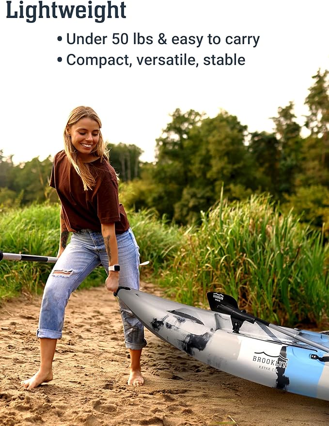 Brooklyn 9.2 Sit-On-Top Single Fishing Kayak by BKC, Lightweight Solo Kayak with Dry Hatches, Rod Holders & Accessory Rails for Lakes & Rivers (Upright Seat or Memory Foam Seat)