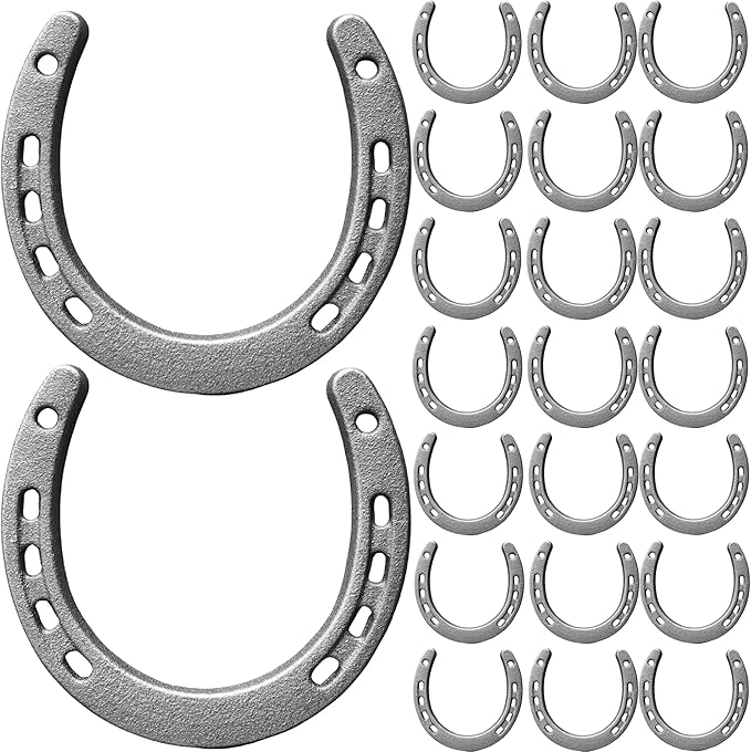 ZSHIGANMA 24Pcs Cast Iron Horse Shoes for Decorations, Durable Good Lucky Horseshoe for Wall Décor, Indoor, Outdoor, Cowboy, Western, Wedding, Birthday Party Favors Supplies