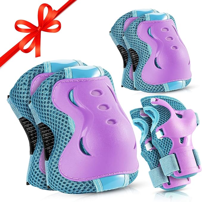 BOSONER Knee Pads for Kids Roller-Skating: Adjustable Protective Gear Set Knee Elbow Pads Wrist Guards for Bike Cycling Skateboarding Scooter Gifts 3-8 / 9-15 Years Boys Girls