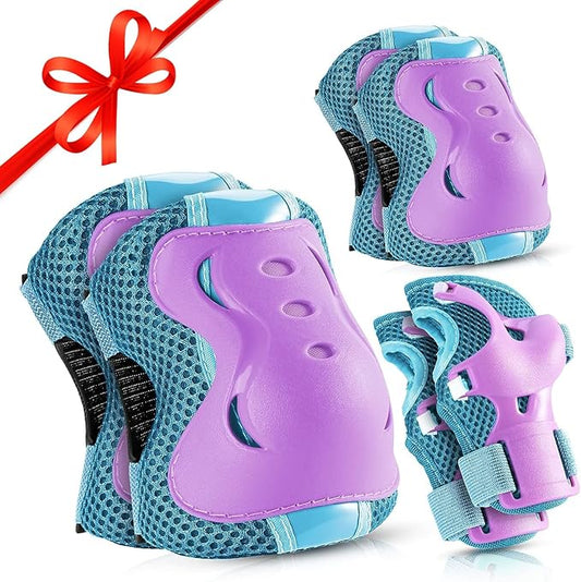 BOSONER Knee Pads for Kids Roller-Skating: Adjustable Protective Gear Set Knee Elbow Pads Wrist Guards for Bike Cycling Skateboarding Scooter Gifts 3-8 / 9-15 Years Boys Girls