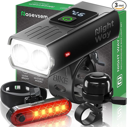 Bike Lights Set, LED Super Bright USB-C Rechargeable Headlight & Taillight, Waterproof Front & Rear Back Bicycle Light for Night Riding, Road & Mountain Cycling