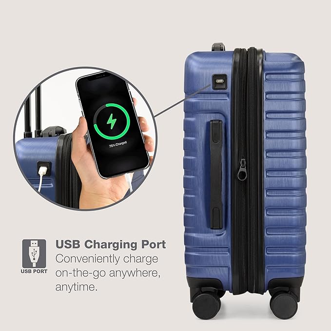 U.S. Traveler Boren Expandable Hardside Rugged Travel Luggage with 8 Spinner Wheels, Navy, 3-Piece Set