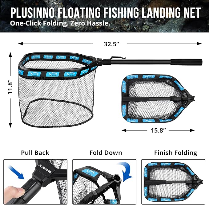 PLUSINNO 釣り用バックパック フローティングフィッシングネット、タックルボックス、防水スリングタックルバッグ (ロッドホルダー付き)、男性へのギフト