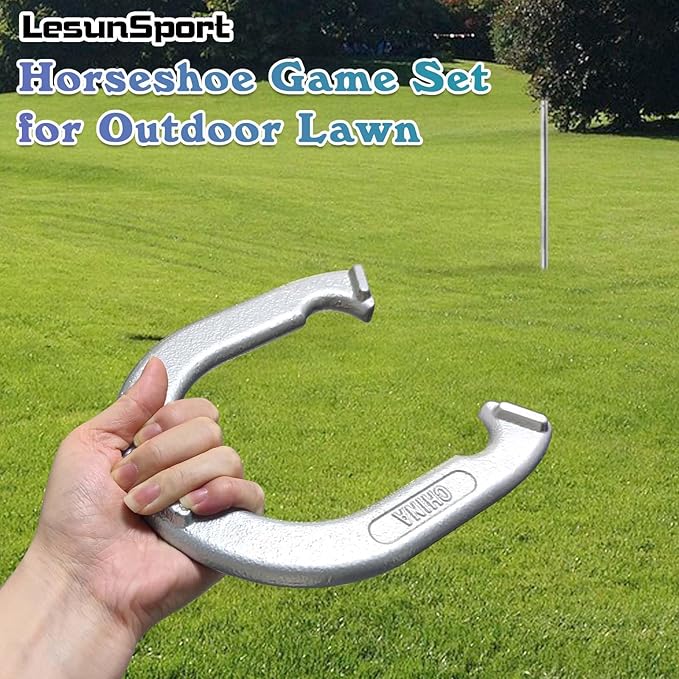 Heavy-Duty Horseshoe Outside Game Set with 4 Forged Steel Horseshoes，2 Steel Stakes and 1 Carrying Bag,Regulation Size Horseshoes Game Set for Outdoor Lawn, Beach, Backyard