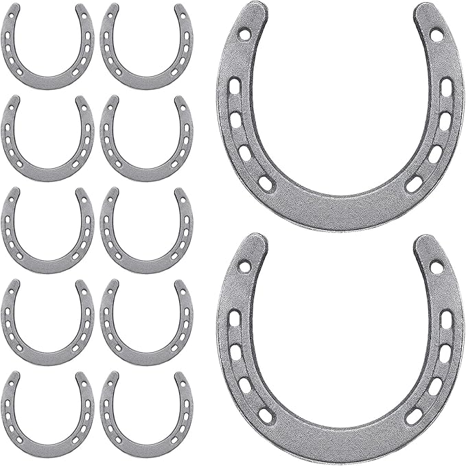 HANLANXUE 12Pcs Cast Iron Horse Shoes for Decorations, Durable Good Lucky Horseshoe for Wall Décor, Indoor, Outdoor, Cowboy, Western, Wedding, Crafts, Birthday Party Favors Supplies, 4.5" x 4.3"