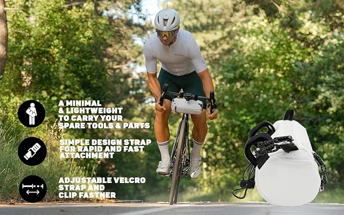 Lumiere & Co. Bike Handlebar Bag - Durable, Multiple Size and Color Options - Dual Elastic Straps, Clips & Hook-and-Loop for Customizable Fit (White, small)