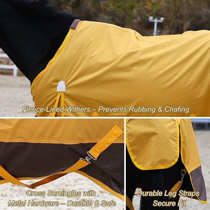 BARN & STABLE 420D Ripstop Lightweight Horse Turnout Sheet, No Fill, Water-Resistant & Breathable Horse Blanket for Spring and Mild Weather, with Anti-Rub Fleece Withers