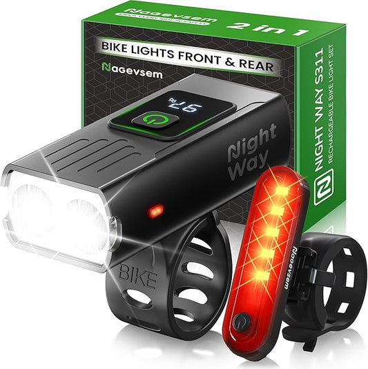 Bike Lights Set, LED Super Bright USB-C Rechargeable Headlight & Taillight, Waterproof Front & Rear Back Bicycle Light for Night Riding, Road & Mountain Cycling