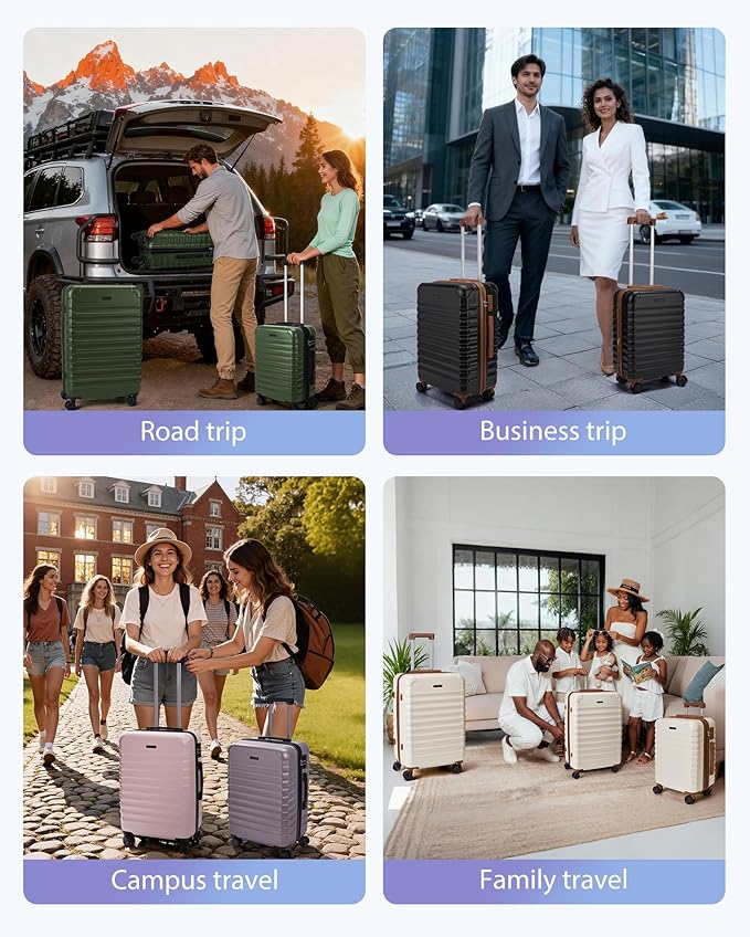 LIGHT FLIGHT Luggage Sets, 3 Piece Durable Suitcase Set with Spinner Wheels, 3 Pcs Hardside Lightweight luggage with TSA Lock, Large Checked Travel Suitcases, 20/24/28 Inch, Pink