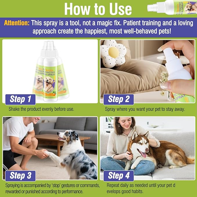 Bitter Apple Spray for Dogs to Stop Chewing - Anti Chew Dog Training Deterrent for Furniture, Shoes & Wires - Pet-Friendly & Stain-Free Formula - 4oz (120ml)