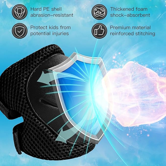 Kids Bike Helmet Set for Boys Girls Toddler Bicycle Helmet Adjustable Skateboard Helmet Protective Gear Set Knee Elbow Wrist Pads for Children Cycling, Scooter, Outdoor Sports