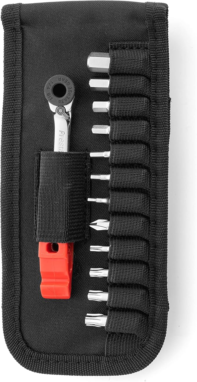 Prestacycle Prestaratchet GO 6-in-1 Bicycle Multi-Tool Wallet Kit – Ratcheting Wrench, Tire Lever, Valve Core Tool, Chain Breaker, Bead Lifter & Tubeless Plugger – 25g Compact Bike Repair Kit