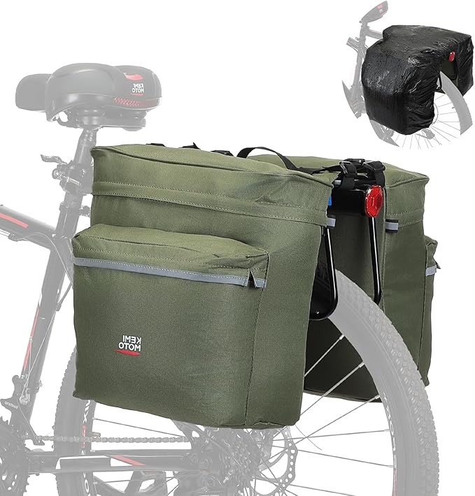 KEMIMOTO Bike Bag Panniers with Rain Cover, 34L Waterproof Bicycle Saddle Bag for Rear Rack Mountain Biking Bags Storage, Ebike Accessories for Commuter Grocery Shopping Travel Carrier, Green