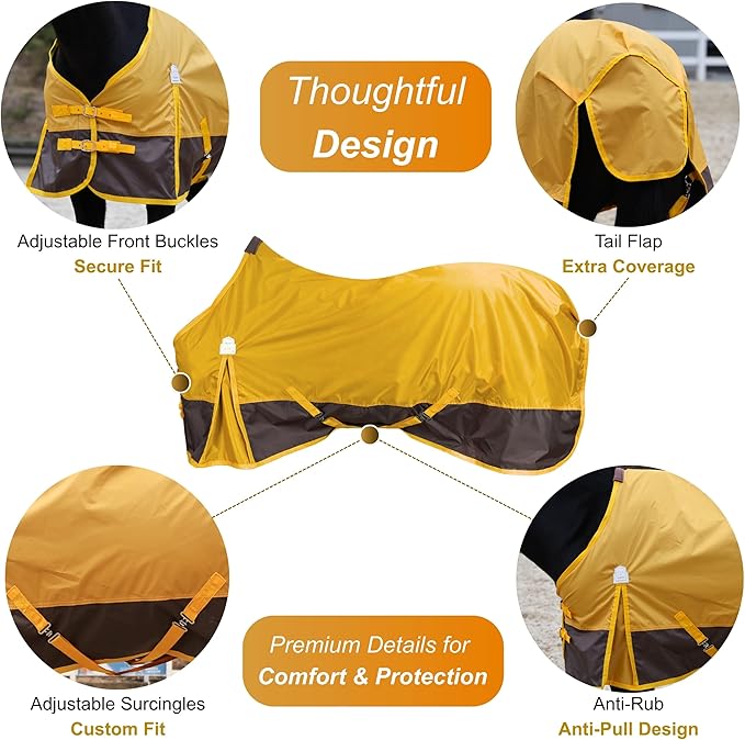 BARN & STABLE 420D Ripstop Lightweight Horse Turnout Sheet, No Fill, Water-Resistant & Breathable Horse Blanket for Spring and Mild Weather, with Anti-Rub Fleece Withers