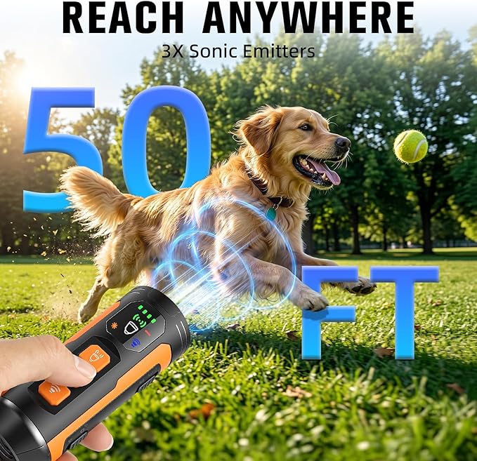 Dog Bark Deterrent Devices, 3X-Fast Anti Barking, 50 FT Range, LCD Screen, LED Flashlight, Type-C Charging, Portable Training Tool to Correct Bad Behaviors