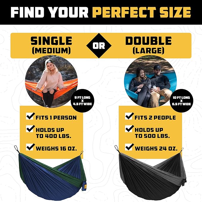 Wise Owl Outfitters キャンプハンモック – 耐荷重500ポンド ポータブルハンモック ツリーストラップ付き – 旅行、バックパッキング、ハイキング、アウトドアキャンプ用品 – シングルまたはダブル