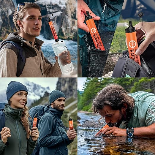 緊急用浄水ストロー、個人用サバイバル浄水システム、浄水器、ハイキング、キャンプ用品、サイクリング、釣り、防災用のアウトドアサバイバルギアと装備