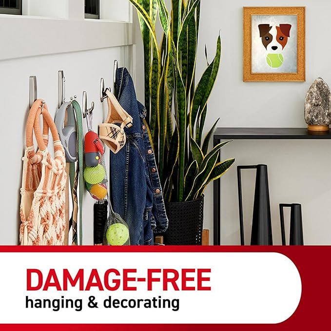 Command Large Satin Brass Double Hooks, 2 Hooks and 2 Strips, Damage-Free Wall Hook with Adhesive Strips, No Tools Coat Hook for Hanging Home Decor, Holds up to 4 lb